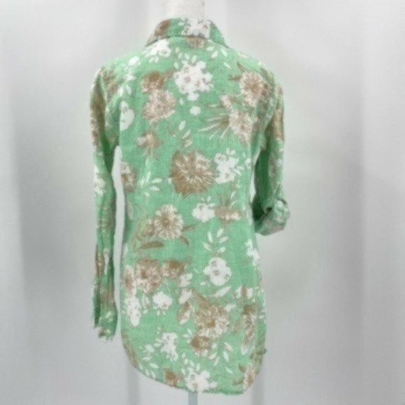 Charter Club 100% Linen Floral Hawaiian Button Front Shirt Roll Tab sz Medium - Picture 5 of 7